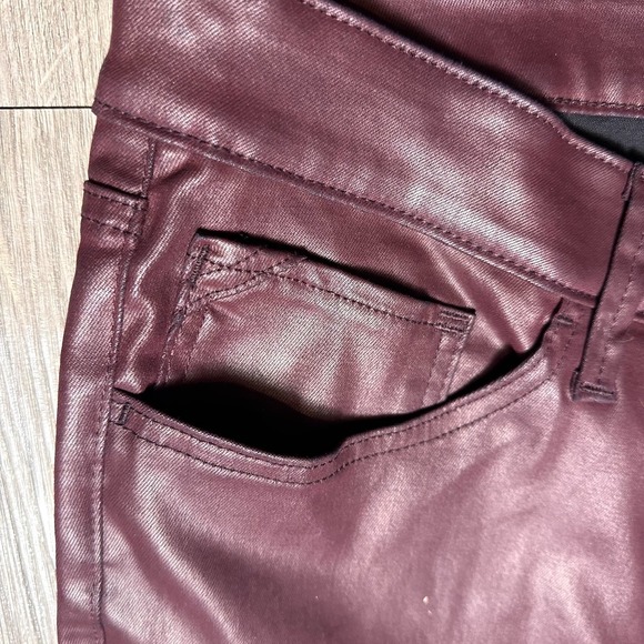 Edgely Womens Burgundy Retro Slim Straight High Rise Faux Leather Jeans 22W - Picture 5 of 8